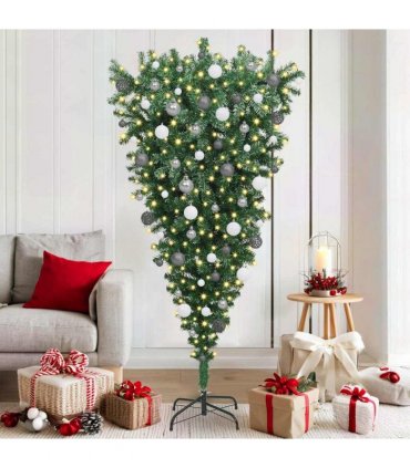 vidaXL Upside-down Artificial Pre-lit Christmas Tree with Ball Set PVC