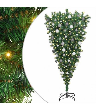 vidaXL Upside-down Artificial Pre-lit Christmas Tree with Ball Set PVC