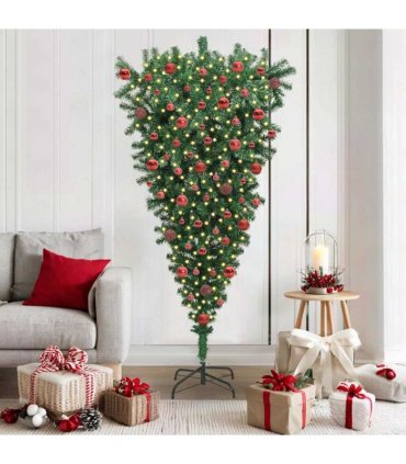 vidaXL Upside-down Artificial Pre-lit Christmas Tree with Ball Set