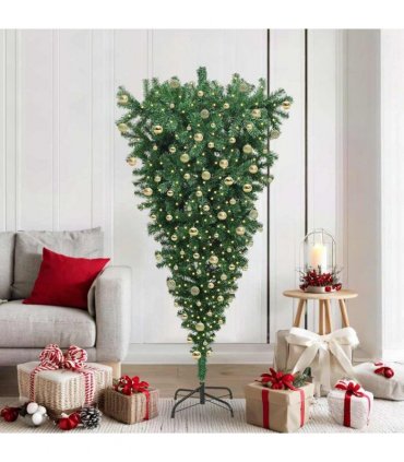 vidaXL Upside-down Artificial Pre-lit Christmas Tree with Ball Set