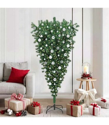 vidaXL Upside-down Artificial Pre-lit Christmas Tree with Ball Set