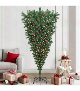 vidaXL Upside-down Artificial Pre-lit Christmas Tree with Ball Set