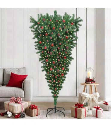 vidaXL Upside-down Artificial Pre-lit Christmas Tree with Ball Set