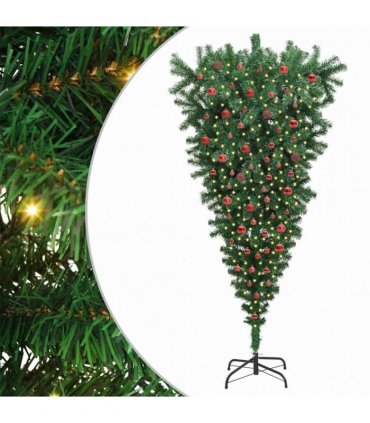 vidaXL Upside-down Artificial Pre-lit Christmas Tree with Ball Set