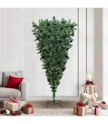 vidaXL Upside-down Artificial Pre-lit Christmas Tree with Ball Set