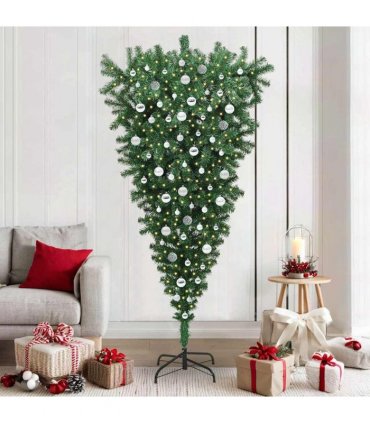 vidaXL Upside-down Artificial Pre-lit Christmas Tree with Ball Set