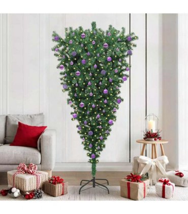 vidaXL Upside-down Artificial Pre-lit Christmas Tree with Ball Set
