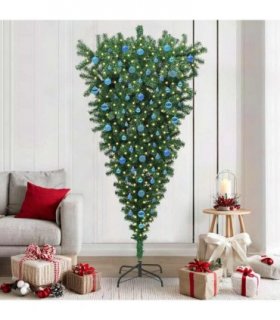 vidaXL Upside-down Artificial Pre-lit Christmas Tree with Ball Set