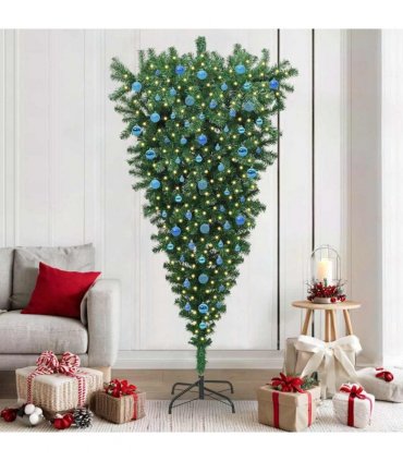 vidaXL Upside-down Artificial Pre-lit Christmas Tree with Ball Set
