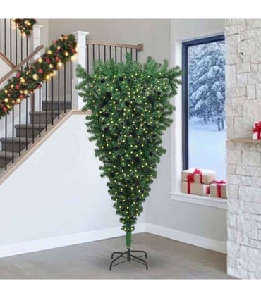 vidaXL Upside-down Artificial Pre-lit Christmas Tree with Ball Set