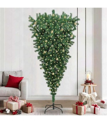 vidaXL Upside-down Artificial Pre-lit Christmas Tree with Ball Set