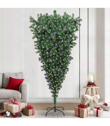 vidaXL Upside-down Artificial Pre-lit Christmas Tree with Ball Set