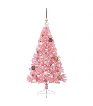 vidaXL Artificial Pre-lit Christmas Tree with 150 LEDs Pink 120 cm PVC