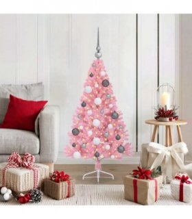 vidaXL Artificial Pre-lit Christmas Tree with 150 LEDs Pink 120 cm PVC
