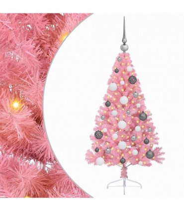 vidaXL Artificial Pre-lit Christmas Tree with 150 LEDs Pink 120 cm PVC