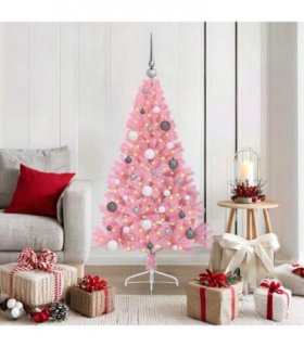 vidaXL Artificial Pre-lit Christmas Tree with 150 LEDs Pink 150 cm PVC