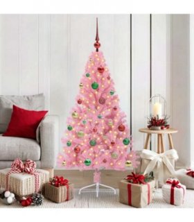 vidaXL Artificial Pre-lit Christmas Tree Pink 150 cm PVC
