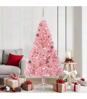 vidaXL Artificial Pre-lit Christmas Tree with 300 LEDs Pink 180 cm PVC