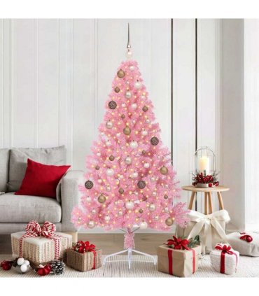 vidaXL Artificial Pre-lit Christmas Tree with 300 LEDs Pink 180 cm PVC