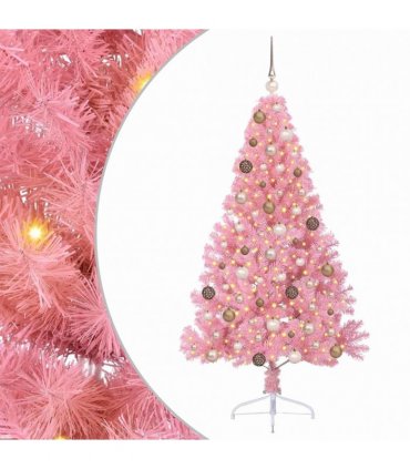 vidaXL Artificial Pre-lit Christmas Tree with 300 LEDs Pink 180 cm PVC