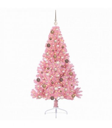 vidaXL Artificial Pre-lit Christmas Tree with 300 LEDs Pink 180 cm PVC