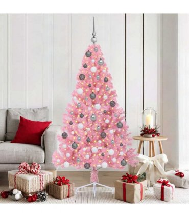 vidaXL Artificial Pre-lit Christmas Tree with 300 LEDs Pink 180 cm PVC