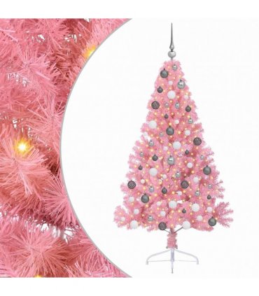 vidaXL Artificial Pre-lit Christmas Tree with 300 LEDs Pink 180 cm PVC
