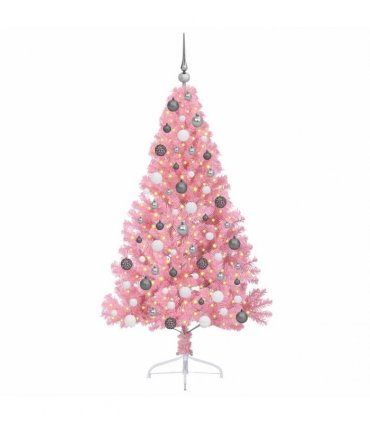 vidaXL Artificial Pre-lit Christmas Tree with 300 LEDs Pink 180 cm PVC