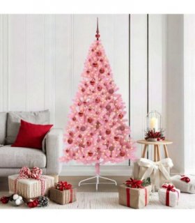 vidaXL Artificial Pre-lit Christmas Tree Pink 180 cm PVC