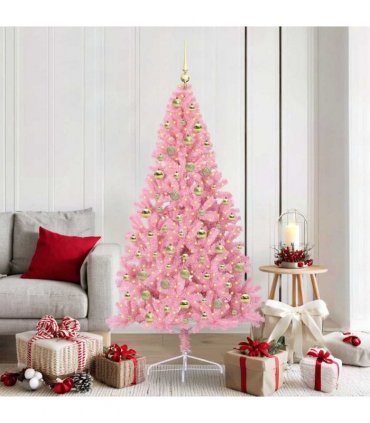 vidaXL Artificial Pre-lit Christmas Tree Pink 180 cm PVC
