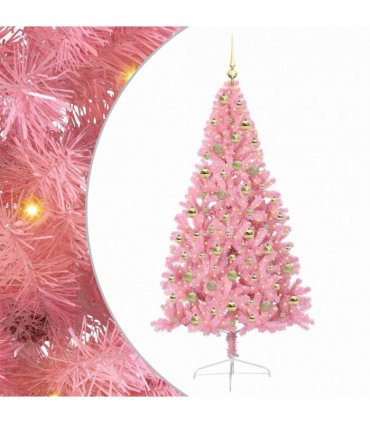vidaXL Artificial Pre-lit Christmas Tree Pink 180 cm PVC
