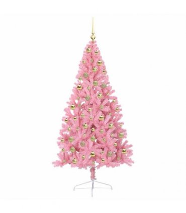 vidaXL Artificial Pre-lit Christmas Tree Pink 180 cm PVC