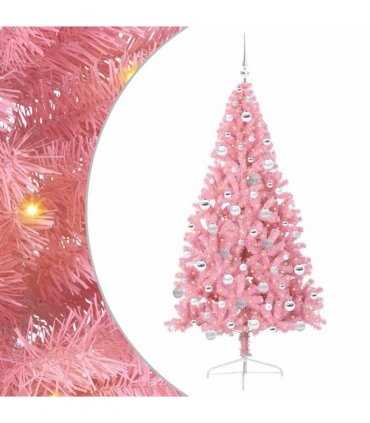 vidaXL Artificial Pre-lit Christmas Tree Pink 180 cm PVC