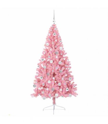 vidaXL Artificial Pre-lit Christmas Tree Pink 180 cm PVC