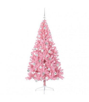 vidaXL Artificial Pre-lit Christmas Tree Pink 180 cm PVC