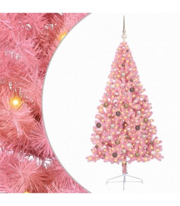 vidaXL Artificial Pre-lit Christmas Tree with 300 LEDs Pink 210 cm PVC