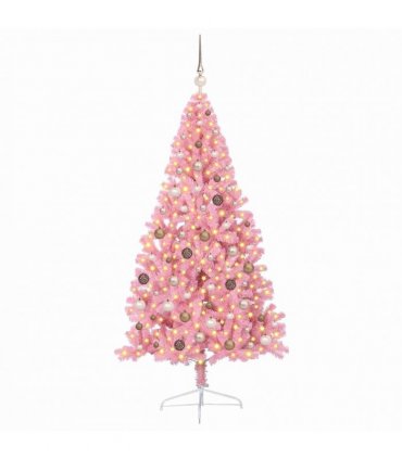 vidaXL Artificial Pre-lit Christmas Tree with 300 LEDs Pink 210 cm PVC