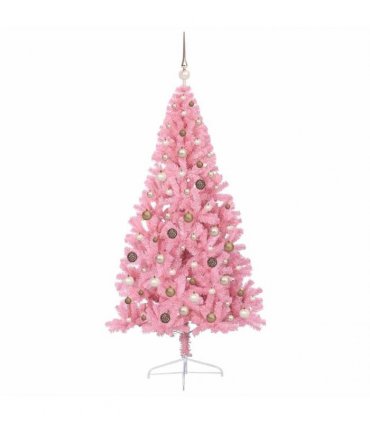 vidaXL Artificial Pre-lit Christmas Tree with 300 LEDs Pink 210 cm PVC