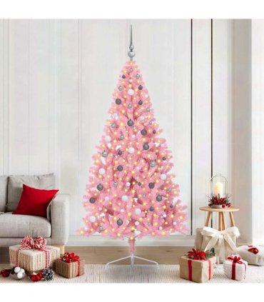 vidaXL Artificial Pre-lit Christmas Tree with 300 LEDs Pink 210 cm PVC