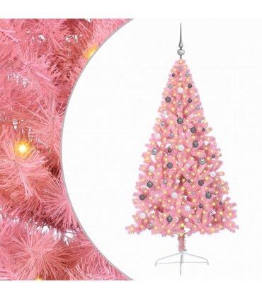 vidaXL Artificial Pre-lit Christmas Tree with 300 LEDs Pink 210 cm PVC