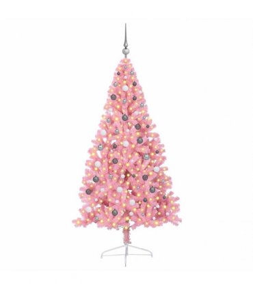 vidaXL Artificial Pre-lit Christmas Tree with 300 LEDs Pink 210 cm PVC