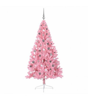 vidaXL Artificial Pre-lit Christmas Tree with 300 LEDs Pink 210 cm PVC