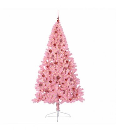 vidaXL Artificial Pre-lit Christmas Tree Pink 210 cm PVC