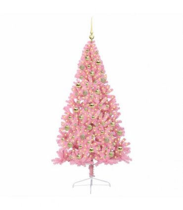 vidaXL Artificial Pre-lit Christmas Tree Pink 210 cm PVC