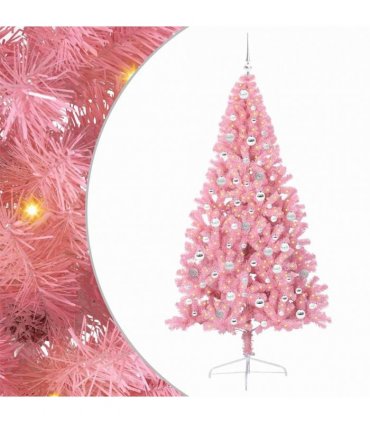 vidaXL Artificial Pre-lit Christmas Tree Pink 210 cm PVC