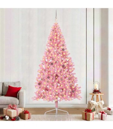 vidaXL Artificial Pre-lit Christmas Tree with 300 LEDs Pink 240 cm PVC