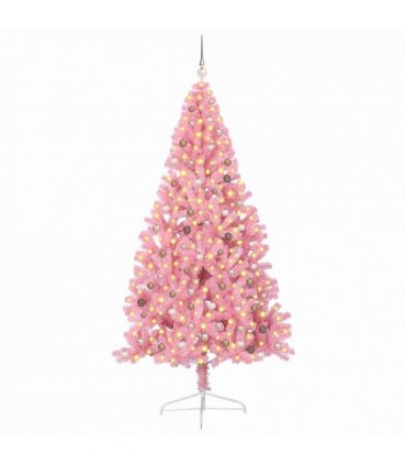 vidaXL Artificial Pre-lit Christmas Tree with 300 LEDs Pink 240 cm PVC