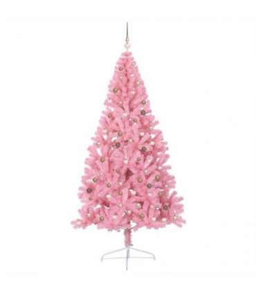 vidaXL Artificial Pre-lit Christmas Tree with 300 LEDs Pink 240 cm PVC