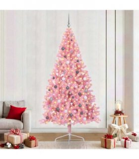 vidaXL Artificial Pre-lit Christmas Tree with 300 LEDs Pink 240 cm PVC