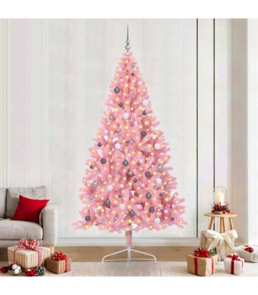 vidaXL Artificial Pre-lit Christmas Tree with 300 LEDs Pink 240 cm PVC